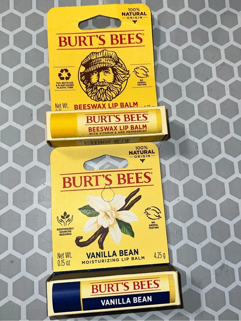 Burt's Bees Lip Balm 0.15 oz Ea - Vit E & Peppermint, Vanilla Bean - Bundle of 2